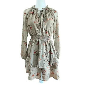 ALLEGRA K ruffled floral layered tiered chiffon smocked waist dress size xs